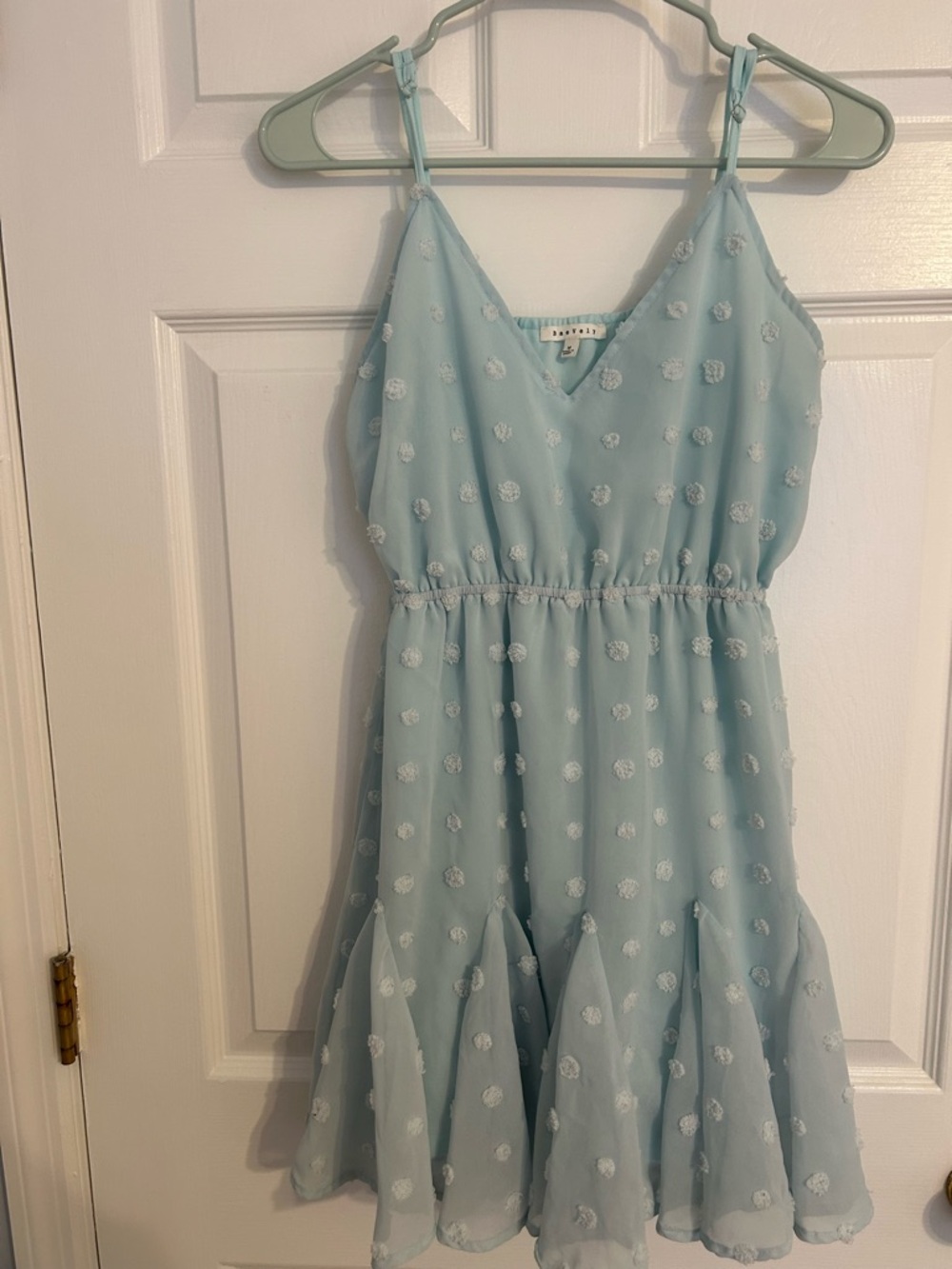 Baevely Aqua Blue Polka Dot Spaghetti Strap Dress